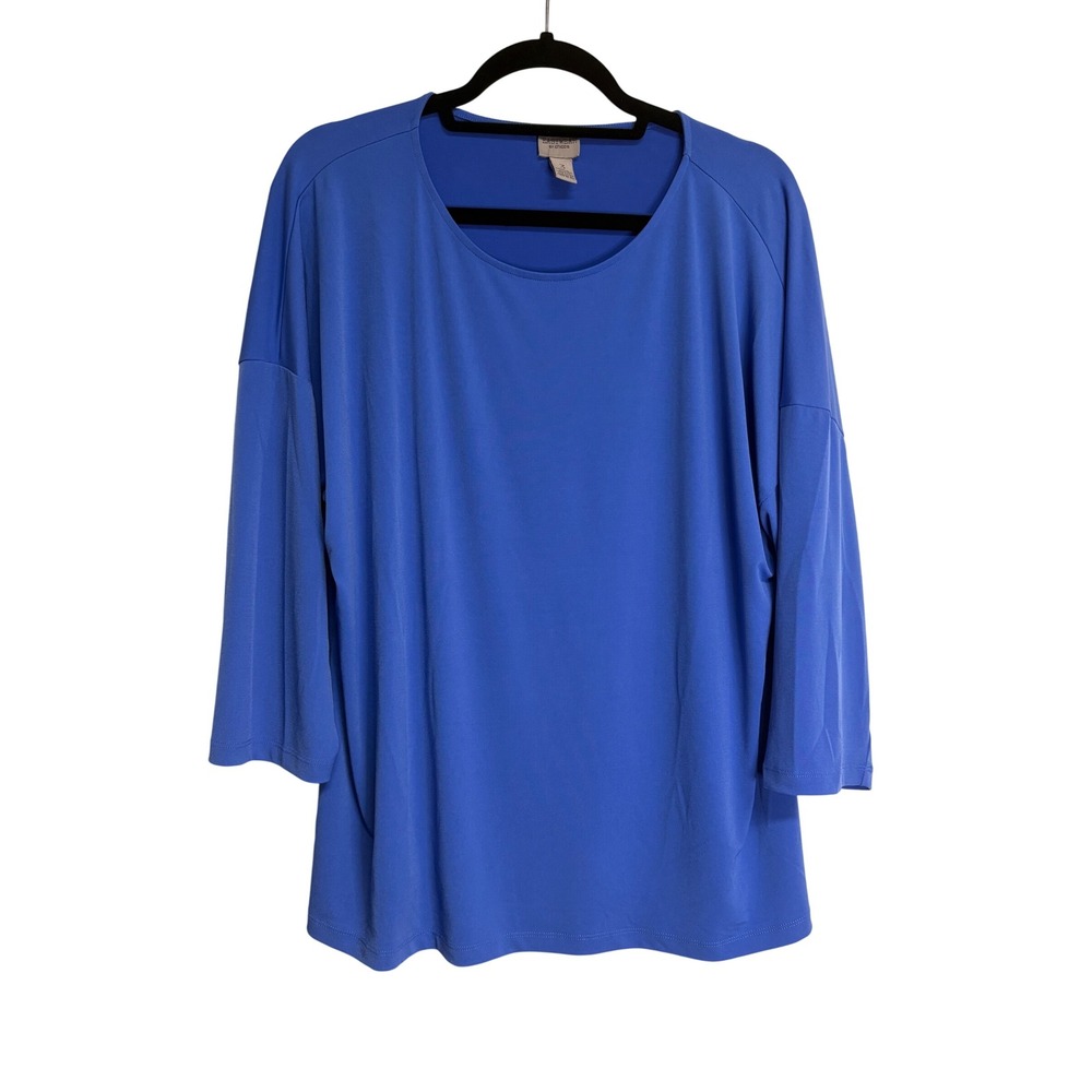 Easy Wear by Chico's 3/4 Sleeve Scoop Neck Blue Top,‎ Women's Size 3
